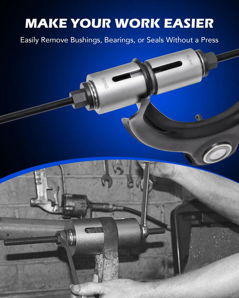 Bushing Press Kit With 27pc Pull And Press Sleeve Set For Wheel Bearings And Bushing Removal And Installation, Versatile Tool For Cars, Light Commercial Vehicles And Heavy Duty Trucks. 34-80 mm steel sleeve set removing bushings