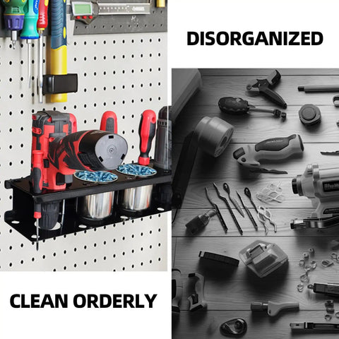 Magnetic Power Tool Organizer Rack For Cordless Drills And Screwdrivers With 4 Stainless Steel Cups Heavy Duty Metal Storage Rack For Tool Cart Pegboards Workbench Garage And Toolbox