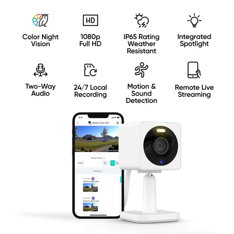 1080p Indoor Outdoor Security Camera with Color Night Vision Built In Spotlight Motion Detection Two Way Audio Wi Fi Alexa and Google Compatible Free Expert Setup White