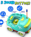 Dinosaur Edition Remote Control Cars For Toddlers 2 Pack With LED Lights And Music showing sound buttons and features.