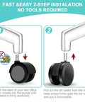 Replacement office chair wheels, 5-set, black casters with metal stems for hardwood floors; 2-step tool-free install.