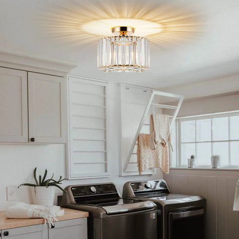 7.9 Inch Modern Crystal Ceiling Light Fixture LED Mini Crystal Chandelier Flush Mount in laundry room setting