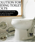 Black Coquette Bow Toilet Bolt Covers Set Of Two - Durable Ceramic Screw Nut Caps For Bathrooms on a white toilet.