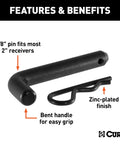 Heavy Duty Trailer Hitch Pin And Clip Five Eighth Inch Diameter Fits Two Inch Receiver Black Easy Grip Angled Bend Works With Class Three Four And Five Hitches