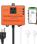 WiFi Sump Pump Controller With Alarm And Real Time Water Level Monitoring For Sump Submersible And Utility Pumps Smart App Remote Control Real Time Alerts For Failures And Overloads Keep Basement Dry And Prevent Floods, orange unit with phone app