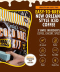 Person holding New Orleans Style Cold Brew Kit with Chicory Pouches and 100 Percent Arabica Ground Coffee