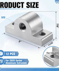 Daily Driver 12 Pack Of 2020 Aluminum Extrusion Caster Brackets With M8 Hardware, 2" size for T-slot framing.