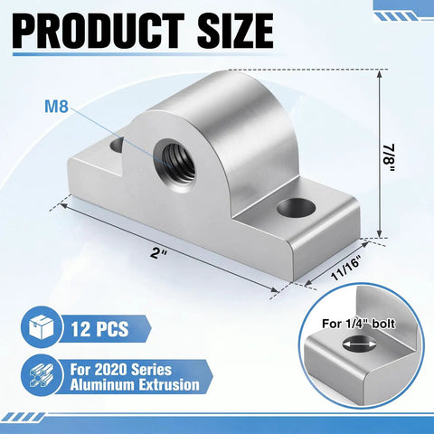 Daily Driver 12 Pack Of 2020 Aluminum Extrusion Caster Brackets With M8 Hardware, 2" size for T-slot framing.