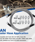 6AN 52 Inch Transmission Cooler Hose Line Kit with stainless steel braided PTFE lines and fittings for GM Chevy Ford GMC