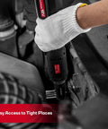 Three Eighths Inch Cordless Electric Ratchet Wrench Set With Beast Torque At 55 Ft-Lbs being used in tight engine space