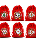 Six Pack Premium Holiday Gift Bags 20x30cm Bulk Set For Christmas Treats, Decorations, Sweets, red bags with festive icons