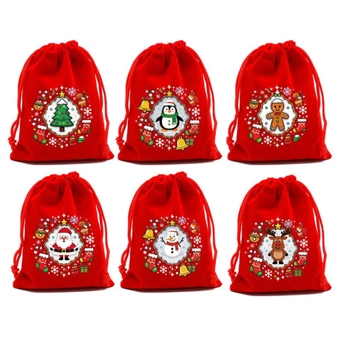 Six Pack Premium Holiday Gift Bags 20x30cm Bulk Set For Christmas Treats, Decorations, Sweets with festive designs