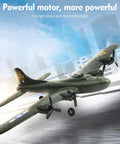 B-17 RC Plane Beginner Friendly Ready To Fly EPP Foam Glider in flight against city backdrop, showcasing powerful motor and sleek design