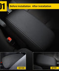 Black Leather Armrest Cover For Nissan Maxima Center Console 2016-2023, Easy Install, Protective Interior Upgrade, installed view