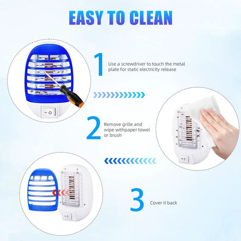 Cleaning steps for Plug In Indoor Bug Zapper With LED Light For Home Use, 360 Degree Mosquito And Fruit Fly Killer