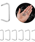Galvanized Hog Rings Set For Upholstery And Fencing, Three Quarters Inch, 420 Pieces With Storage Box shown in hand and individual pieces