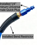 Installed 1/4 Inch By 100 Ft Air Compressor Hose Rated 300 Psi Built Tough Hybrid Composition Universal Plug and Bend Restrictor