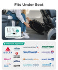 Underseat Carry On Luggage For Air Travel 16 Inch Softside Case With Spinner Wheels fitting under airplane seat, airline logos shown