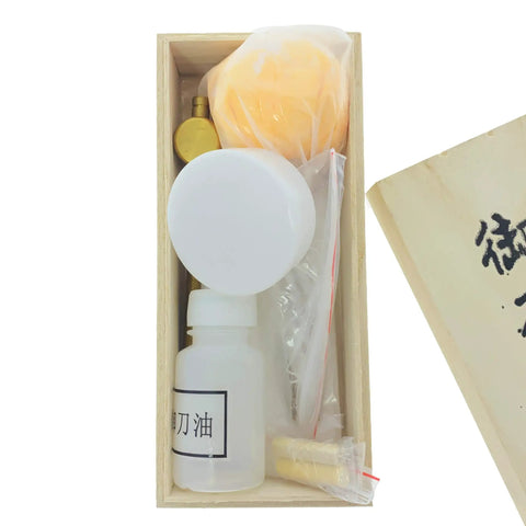 Pro Grade Japanese Samurai Katana Sword Maintenance Cleaning Kit With Uchiko Ball Sword Oil Cleaning Papers Mekugi Nuki Wooden Storage Box