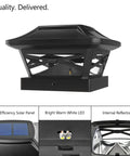 Solar Powered Post Cap Lights For 4x4 5x5 6x6 Posts With Bases Slate Black 25 Lumen Warm White LED Auto On At Dusk Design