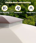 Outdoor Patio Gazebo 10 By 13 Heavy Duty Steel Frame With Mosquito Netting And Double Roof Canopy Tent Shelter featuring double roof design providing UV protection, ventilation, and durability in a garden setting.
