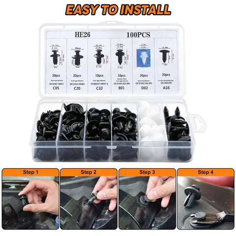 135 Piece Universal Car Bumper Retainer Clips Kit With Six Sizes Of Fasteners Plus Auto Trim Removal Tools Cable Ties