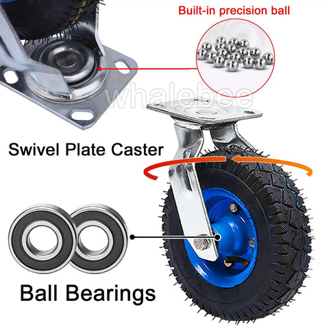 Heavy Duty Pneumatic Caster Wheels With Built Tough Steel Plates And Shock Absorbing Rubber Tires Six Eight Ten Inch Sizes For Smooth Rollin Swivel And Fixed DIY Cart Replacement Set