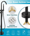 Floor Mount Bathtub Faucet High Flow Freestanding Tub Filler With 360 Degree Swivel Gooseneck Spout And Cylindrical Handheld Spray