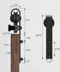 Four Foot Sliding Barn Door Hardware Kit For Double Doors, close-up of side view with carbon steel track and dimensions shown