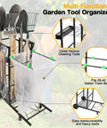 Mobile Trash Bag Holder And Tools Organizer Cart 2 In 1 With Metal Frame On 360 Degree Wheels For Leaves Snow