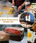 Cooking with Eight Piece Griddle Tools Set Pro Grade Heavy Duty Stainless Steel Spatula Kit For Grill Griddle Hibachi Flat Top Outdoor