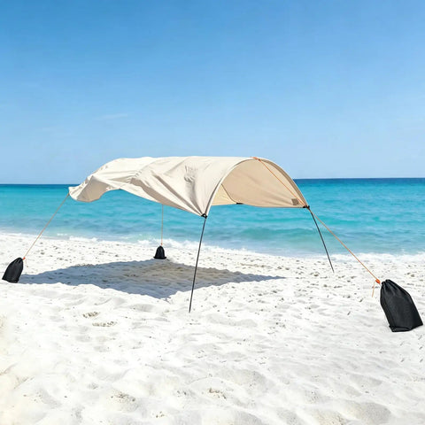 Beach setup with Three Pack Beach Shade Accessories Kit With Nylon Ropes And Ratchet Pulleys For Wind Stabilization And Easy Setup