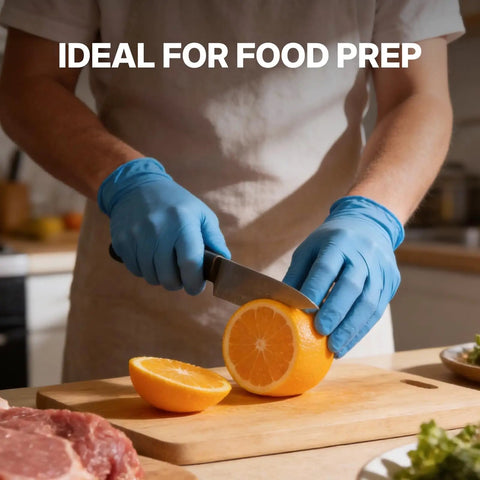 Heavy Duty 6 Mil Blue Nitrile Work Gloves With Rock Solid Textured Grip For Mechanics And Auto Shops, Powder Latex Free Tear Resistant Daily Grind Hand Armor, 100 Pack Xx Large cutting an orange while preparing food