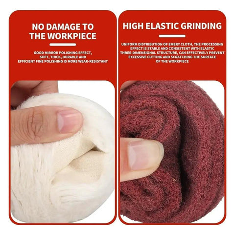 Close-up of 10 Piece Nonwoven Abrasive Buffing Wheel Set With One Quarter Inch Shank For Polishing And Surface Prep in use.