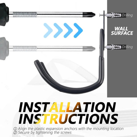 Installation instructions for Heavy Duty EV Charger Holder Wall Mount With Non Slip J Hook, highlighting screws and anchors.