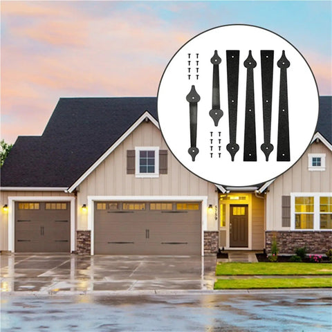 Six Piece Set Garage Door Handle Hinges Decorative Hardware Kit For Barn Style Doors With Thick Steel Base And Solid Body