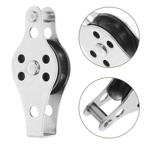 Stainless Steel Pulley Wheels 2 Pack For Kayaks And Canoes, beefy heavy duty marine deck hardware with close-up details