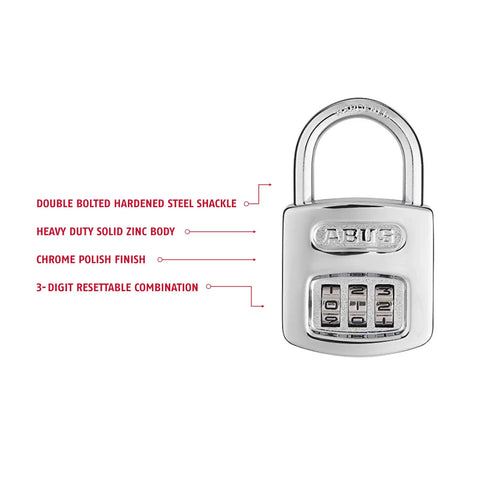 All Weather Chrome 3 Dial Combination Padlock With Resettable Lock Heavy Duty Hardened Steel Construction Anti Cut Plate Includes 2 Keys For Everyday Lockup with features labeled
