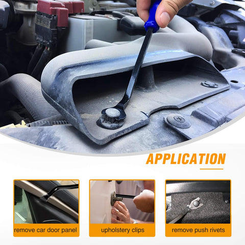 Using 5 Piece Auto Trim Removal Tool Kit No Scratch Pry Set For Car Door Panels Clips And Dashboard Nylon Construction With Fastener Remover on engine