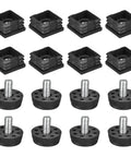 Eight Piece Adjustable Leveling Feet Inserts For 1.18 By 1.18 Inch Square Tubes With M8 1.25mm Thread Black Plastic End Caps And Plugs