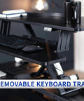 36 Inch Electric Desk Converter For Sit To Stand Dual Monitor And Laptop Workstation with removable keyboard tray.