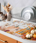 Fall Thanksgiving Dish Drying Mat With Pumpkin Leaves Floral Design Absorbent Microfiber Surface Thick Cushioned Pad Machine Washable