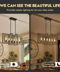 Rustic Farmhouse Chandelier For Dining Room Six Light Wood Pendant Light For Kitchen Island Over Table Classic Rustic Wood Ceiling Fixture shown illuminated over dining table, showcasing warm ambience.