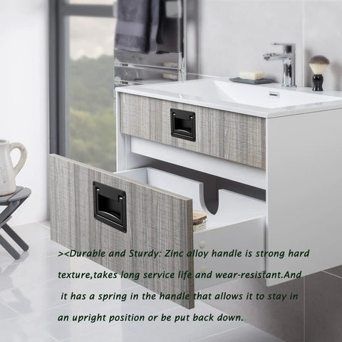 Bathroom vanity with recessed pull handle for cabinets and drawers, black zinc alloy flush mount door handle, 4.3 inch long, rust resistant.
