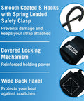 Heavy Duty 2 Inch By 48 Inch Boat Tie Down Straps For Trailer Marine Grade Transom Straps With safety clasp, locking mechanism, and back panel