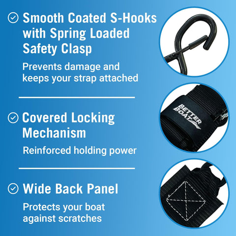 Heavy Duty 2 Inch By 48 Inch Boat Tie Down Straps For Trailer Marine Grade Transom Straps With safety clasp, locking mechanism, and back panel