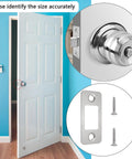 Stainless Steel Round Corner Deadbolt Strike Plate, 1 Inch By 2.25 Inch, 2 Pack With Screws, image of door installation details