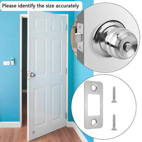 Stainless Steel Round Corner Deadbolt Strike Plate, 1 Inch By 2.25 Inch, 2 Pack With Screws, image of door installation details