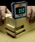 Tough As Nails Digital Angle Finder Crisp Readings Electronic Protractor measuring joint angle on wood blocks