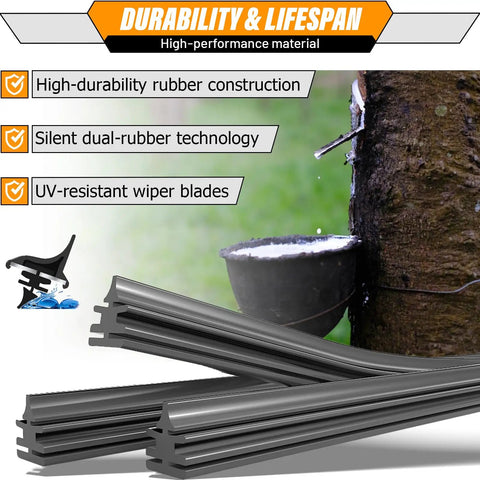 All Season 16 Inch Front Windshield Wiper Blades With 12 Inch Rear Wiper For Jeep Wrangler JL 2018 2019 2020 2021 2022 2023 OEM Quality Replacement Pack Of 3, high-durability rubber design.